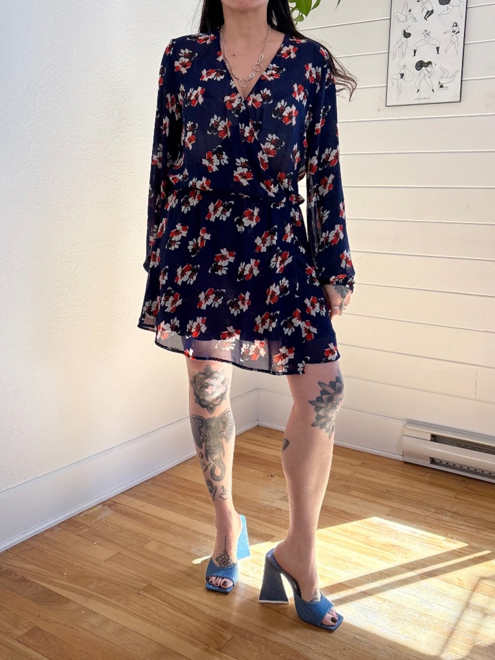 WAYF semi sheer floral mini dress